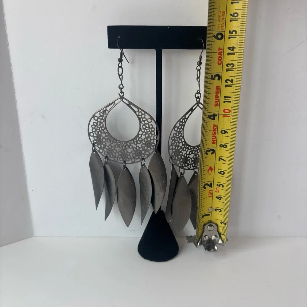 Giant Silver Filigree Leaf Chandelier Earrings‎ - 6 Inch Boho Statement